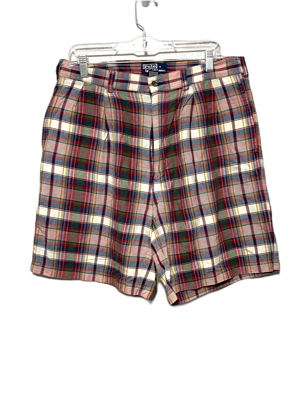 Polo Ralph Lauren Plaid Khaki Shorts Red Multi Pockets Preppy Mens 35